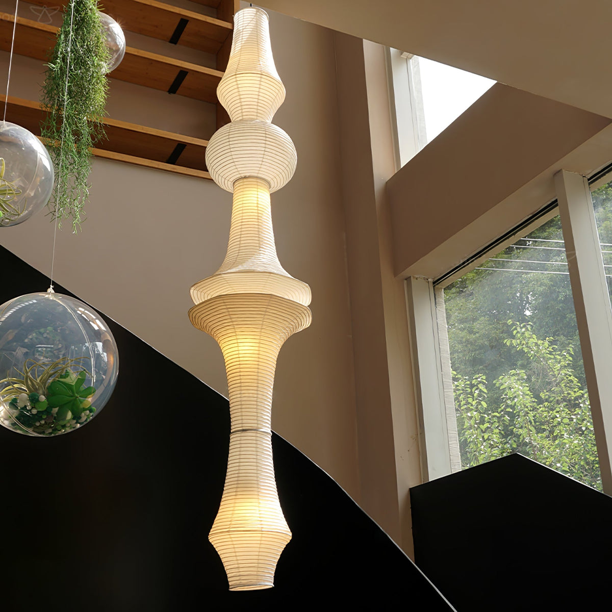 Lámpara de techo artesanal de papel con pantalla cilíndrica blanca, luminaria colgante con casquillo E26/E27 para dormitorio, sala de estar y comedor, luz ambiental moderna | Thomler