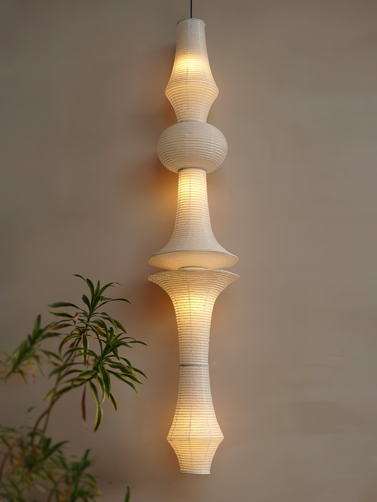Lámpara de techo artesanal de papel con pantalla cilíndrica blanca, luminaria colgante con casquillo E26/E27 para dormitorio, sala de estar y comedor, luz ambiental moderna | Thomler