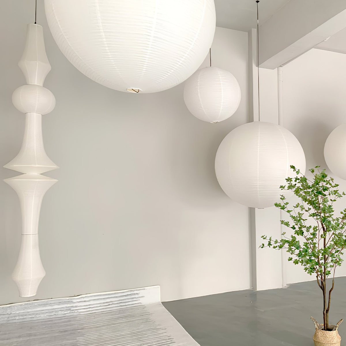 Lámpara de techo artesanal de papel con pantalla cilíndrica blanca, luminaria colgante con casquillo E26/E27 para dormitorio, sala de estar y comedor, luz ambiental moderna | Thomler