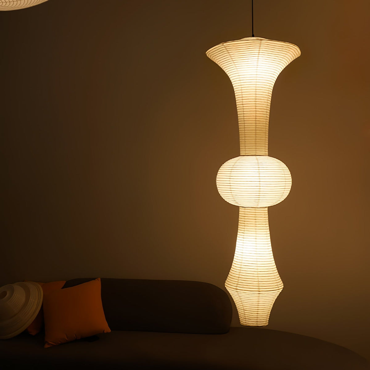 Lámpara de techo artesanal de papel con pantalla cilíndrica blanca, luminaria colgante con casquillo E26/E27 para dormitorio, sala de estar y comedor, luz ambiental moderna | Thomler