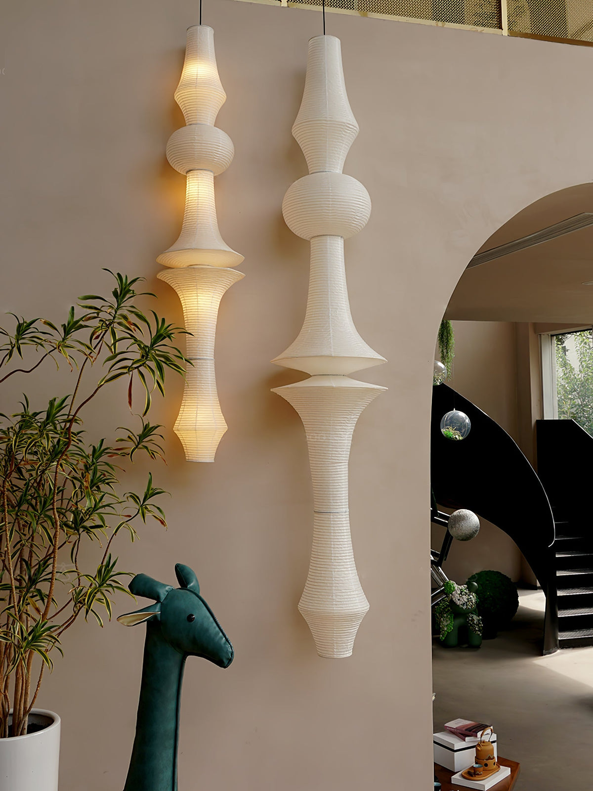 Lámpara de techo artesanal de papel con pantalla cilíndrica blanca, luminaria colgante con casquillo E26/E27 para dormitorio, sala de estar y comedor, luz ambiental moderna | Thomler