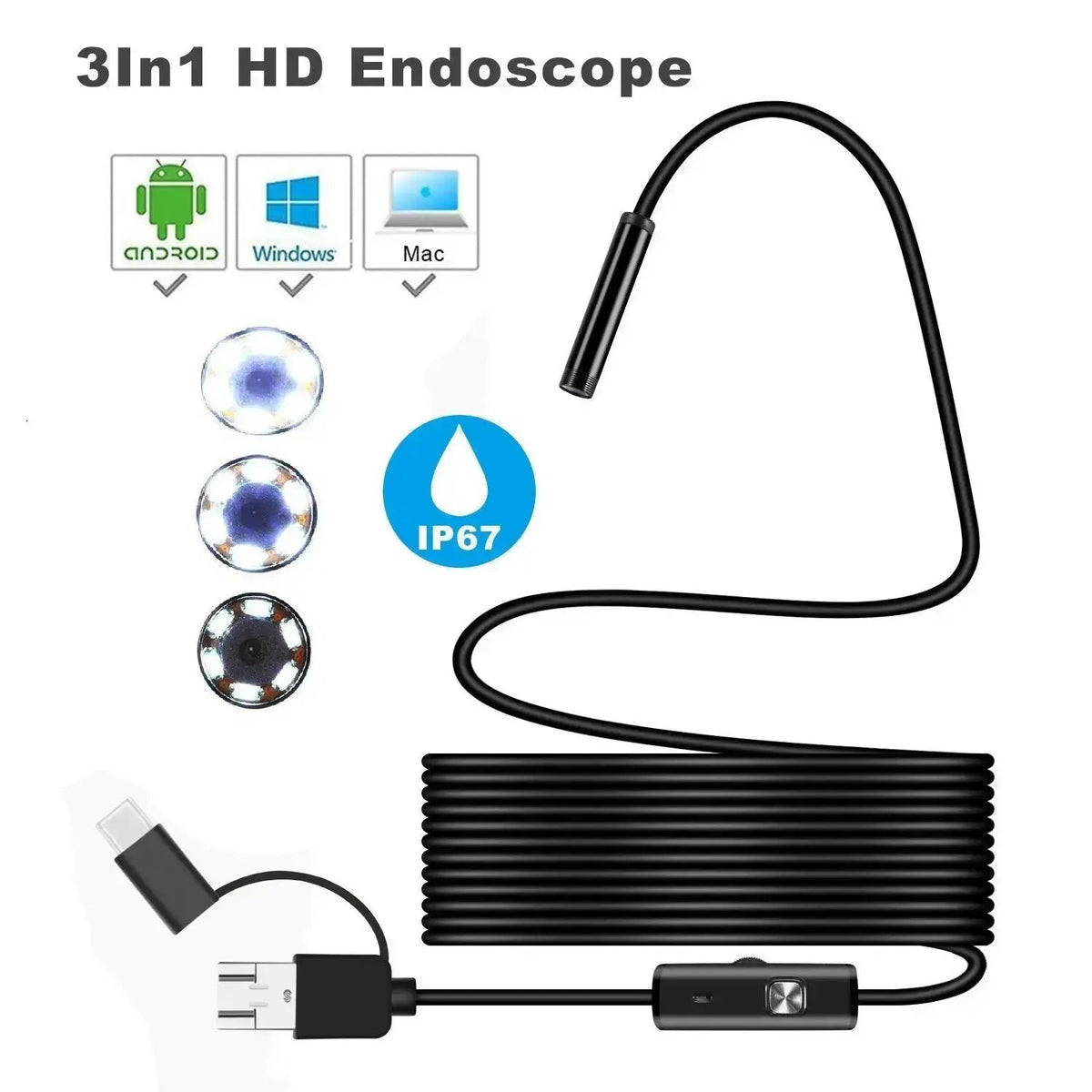 LED Waterproof Inspection Camera with 16ft Flexible Cable for Pipes Walls Engines Drains HVAC Automotive Home | Thomler