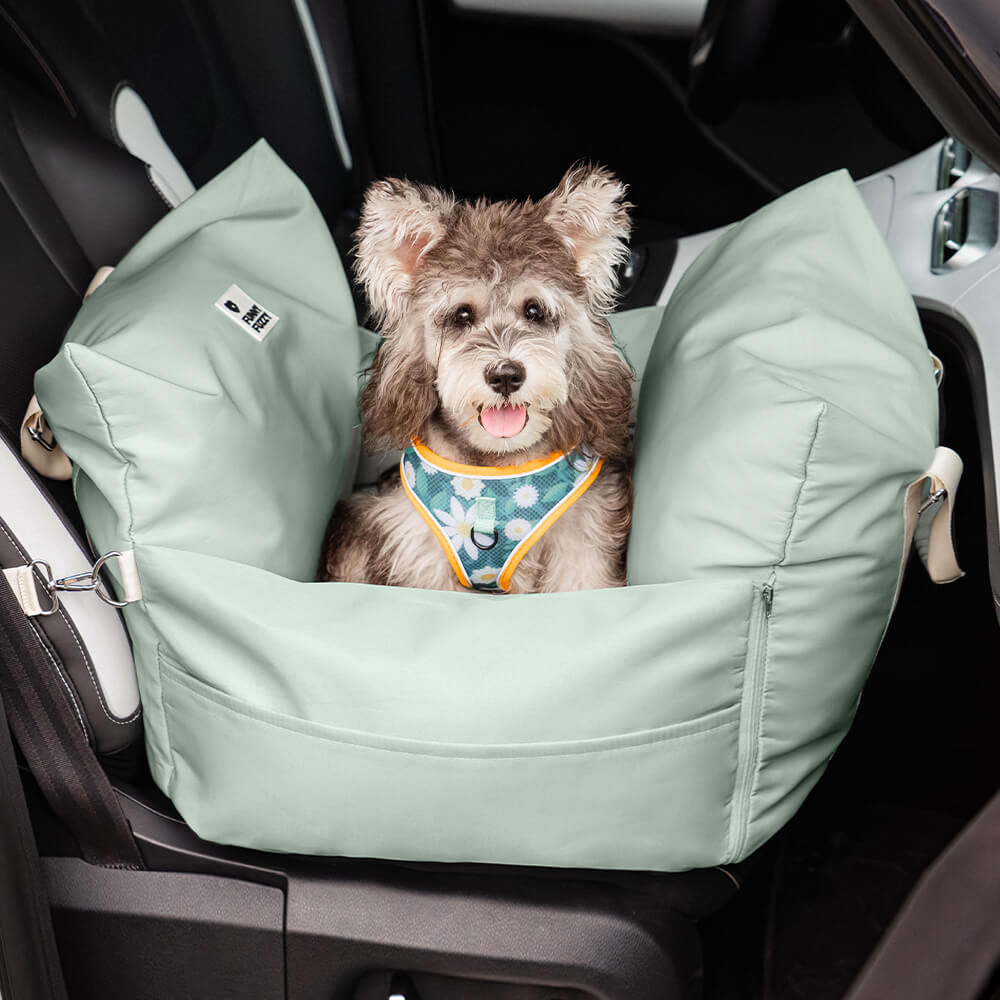 Gepolsterte Hunde-Autositz-Sitzerhöhung mit Sicherheitsgurt & Seitenpolstern – Wasserfeste, waschbare Haustier-Transportbox für Autos, SUVs & Reisen