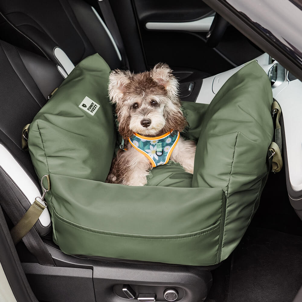 Gepolsterte Hunde-Autositz-Sitzerhöhung mit Sicherheitsgurt & Seitenpolstern – Wasserfeste, waschbare Haustier-Transportbox für Autos, SUVs & Reisen