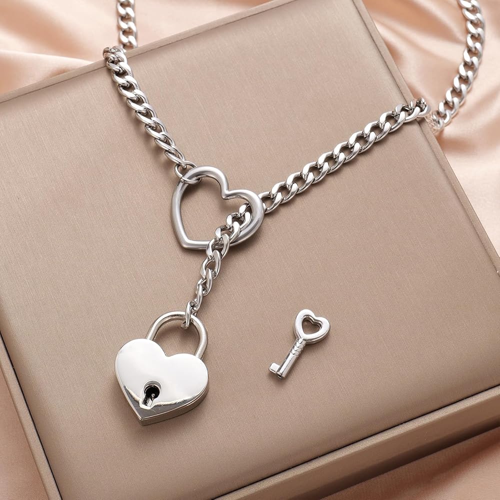 Stainless Steel Heart Pendant Necklace Cuban Link Chain Unisex Jewelry Silver Gold Black for Men Women Everyday Wear | Thomler