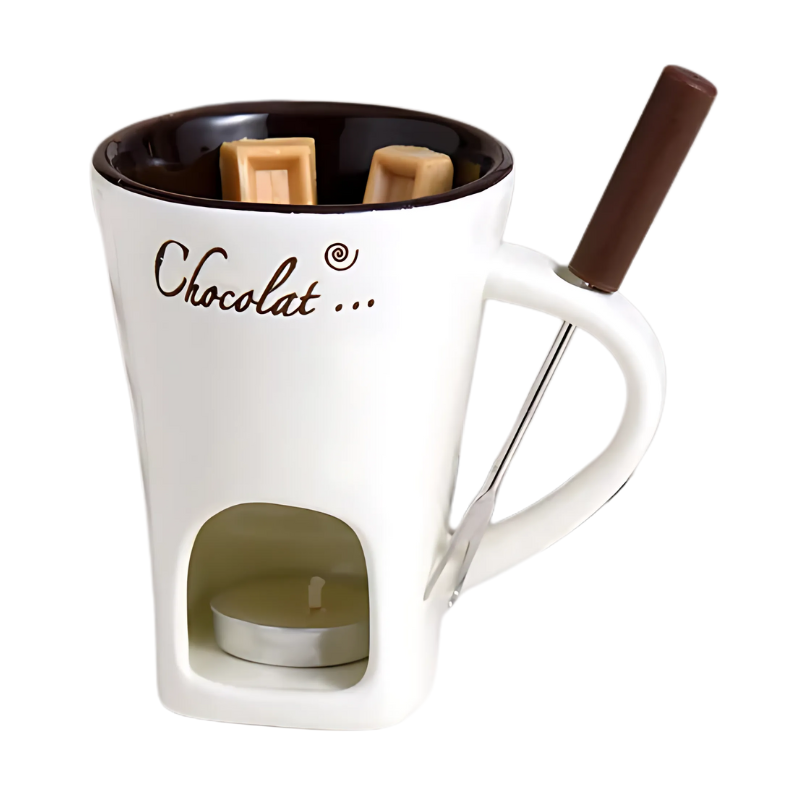 Keramik-Fondue-Set mit Teelicht für Schokolade und Käse, Tisch-Rechaud für Desserts und Vorspeisen bei Partys und Feiern