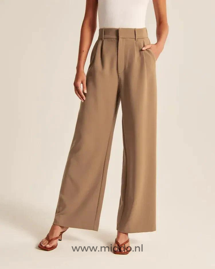 Relaxed Wide-Leg Pants for Women – Stretch Waistband, Full-Length Pleated Trousers for Everyday Comfort
