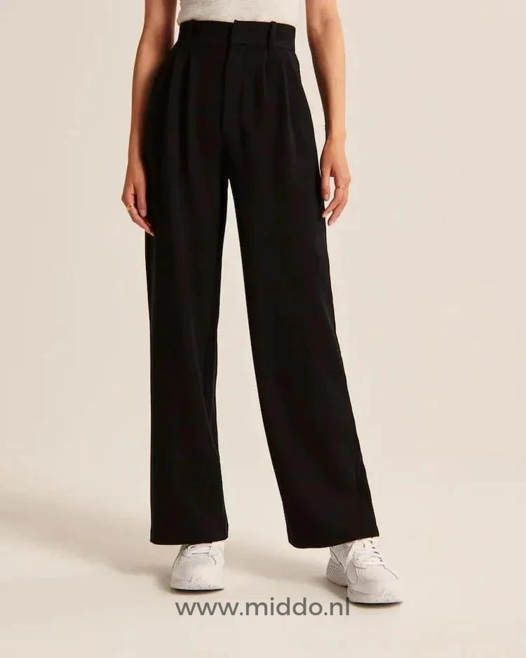 Relaxed Wide-Leg Pants for Women – Stretch Waistband, Full-Length Pleated Trousers for Everyday Comfort
