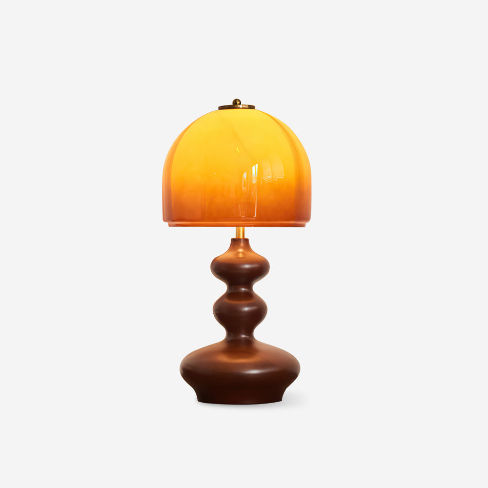 Wooden Desk Lamp with Amber Glass Shade 10 in × 20 in for Nightstand Bedroom Office Cozy Reading Light | Thomler