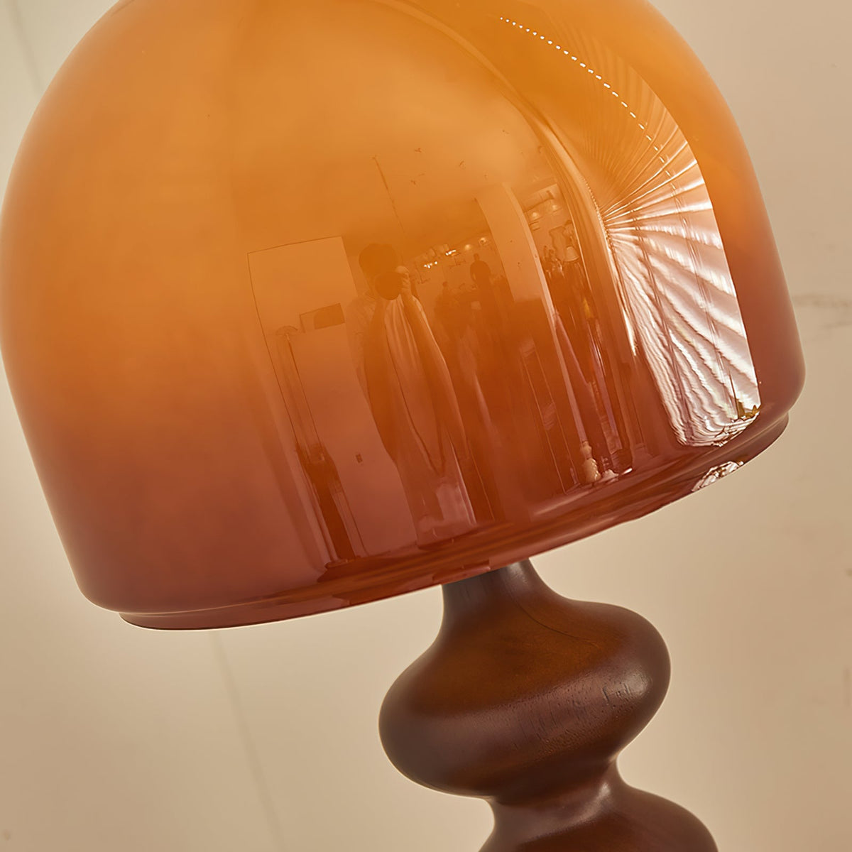 Wooden Desk Lamp with Amber Glass Shade 10 in × 20 in for Nightstand Bedroom Office Cozy Reading Light | Thomler