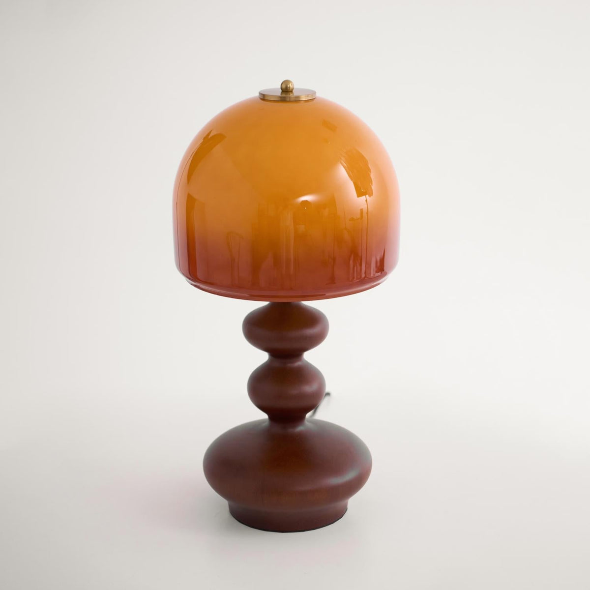 Wooden Desk Lamp with Amber Glass Shade 10 in × 20 in for Nightstand Bedroom Office Cozy Reading Light | Thomler