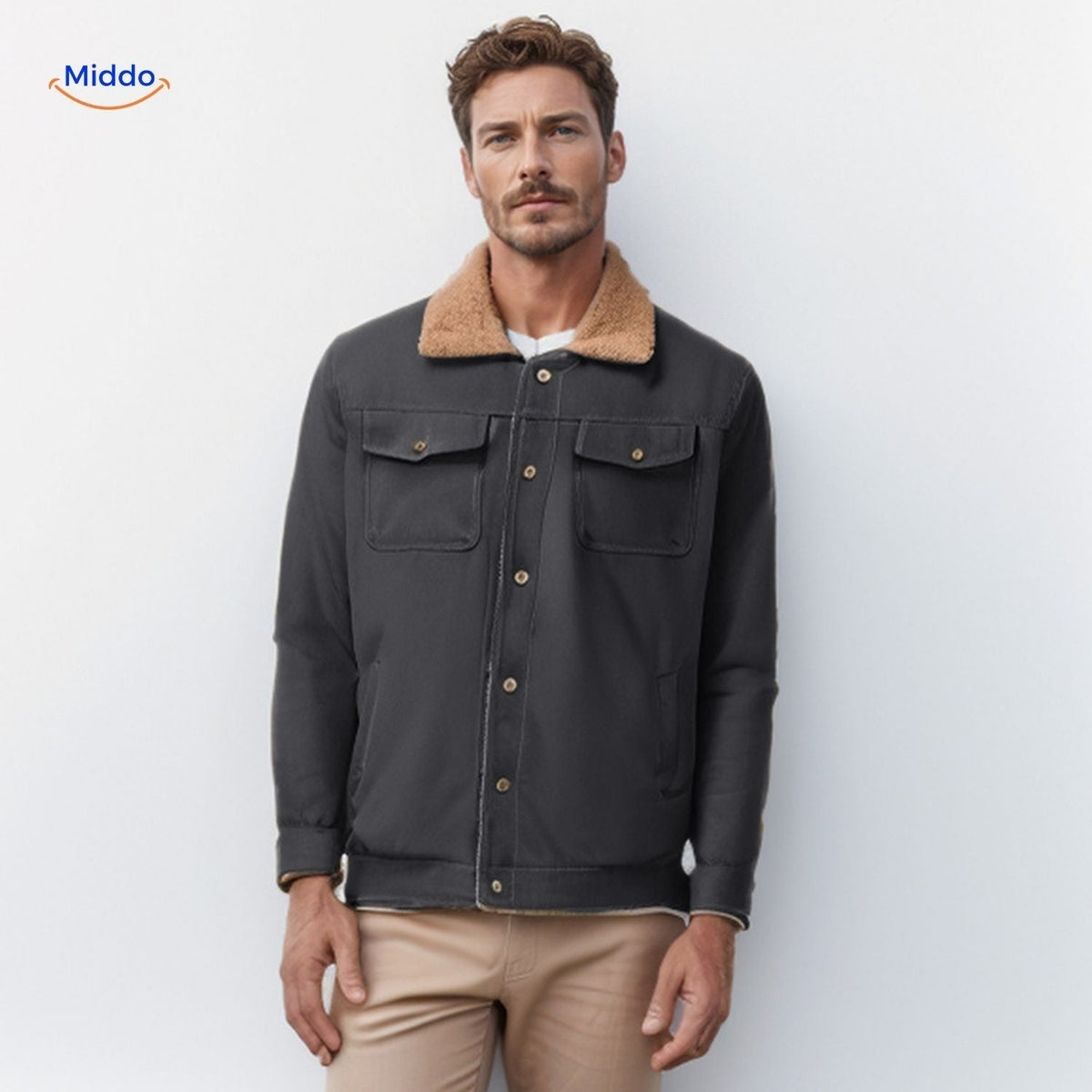 Men's Insulated Casual Jacket with Contrast Collar – Warm, Weatherproof Outerwear for Everyday Wear