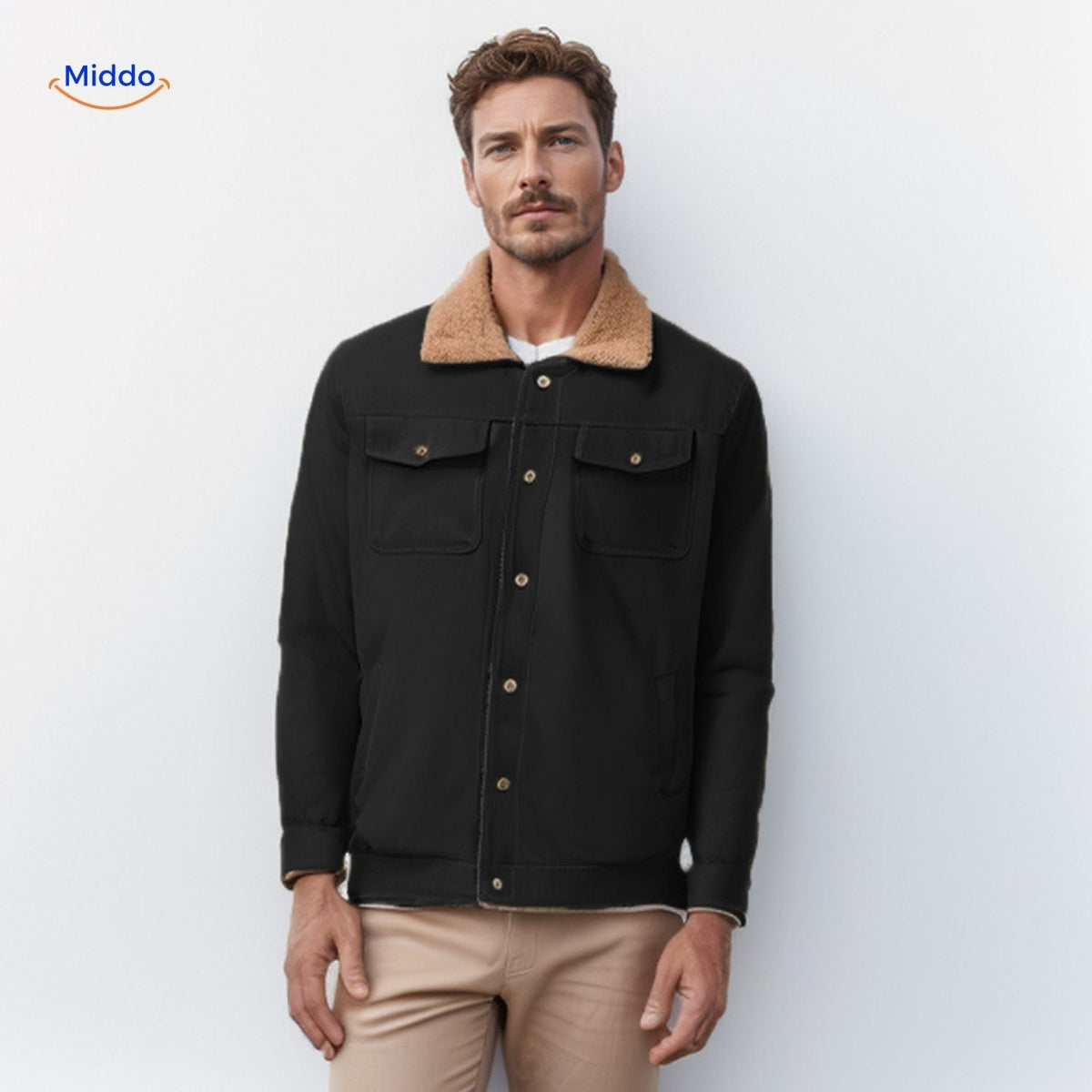 Men's Insulated Casual Jacket with Contrast Collar – Warm, Weatherproof Outerwear for Everyday Wear