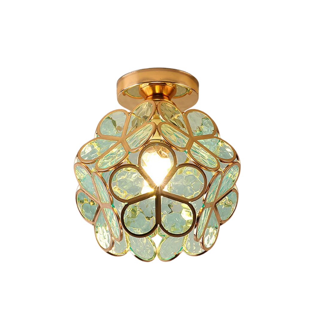 Acrylic Flush Mount Ceiling Light 8 in Gold Floral Fixture Bedroom Hallway Living Room Compact Small Space Decorative E26 Base Warm Glow | Thomler