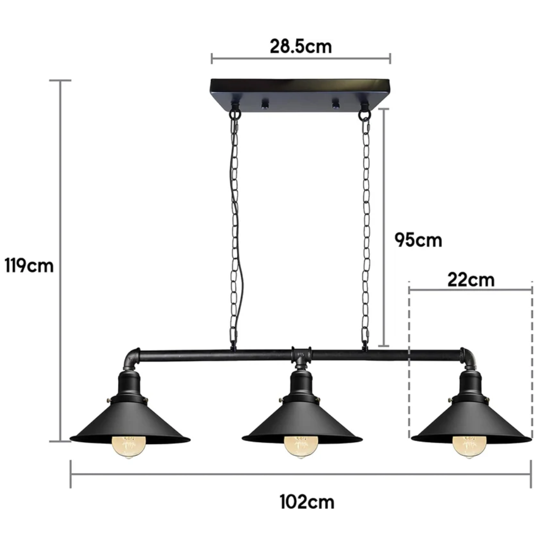Triple Socket Industrial Overhead Fixture Metal 47 in × 40 in Rustic Red for Dining Kitchen Island Bar Restaurant Loft | Thomler