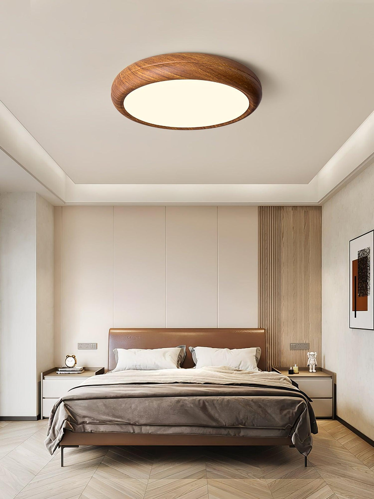 LED Flush Mount Ceiling Fixture 20 in Walnut Finish for Bedroom Living Room Kitchen Low Profile Integrated Light Acrylic Diffuser Modern Min | Thomler