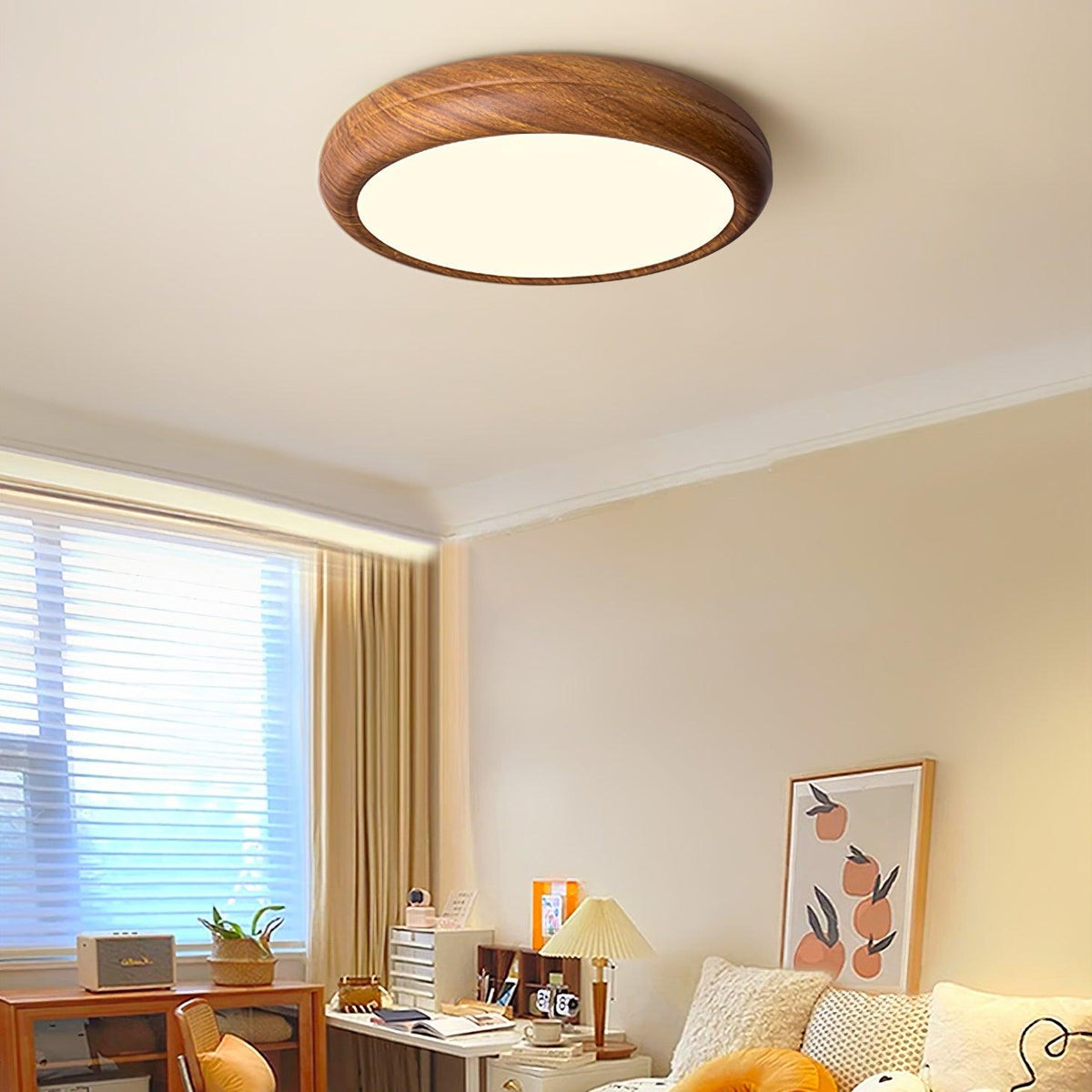 LED Flush Mount Ceiling Fixture 20 in Walnut Finish for Bedroom Living Room Kitchen Low Profile Integrated Light Acrylic Diffuser Modern Min | Thomler