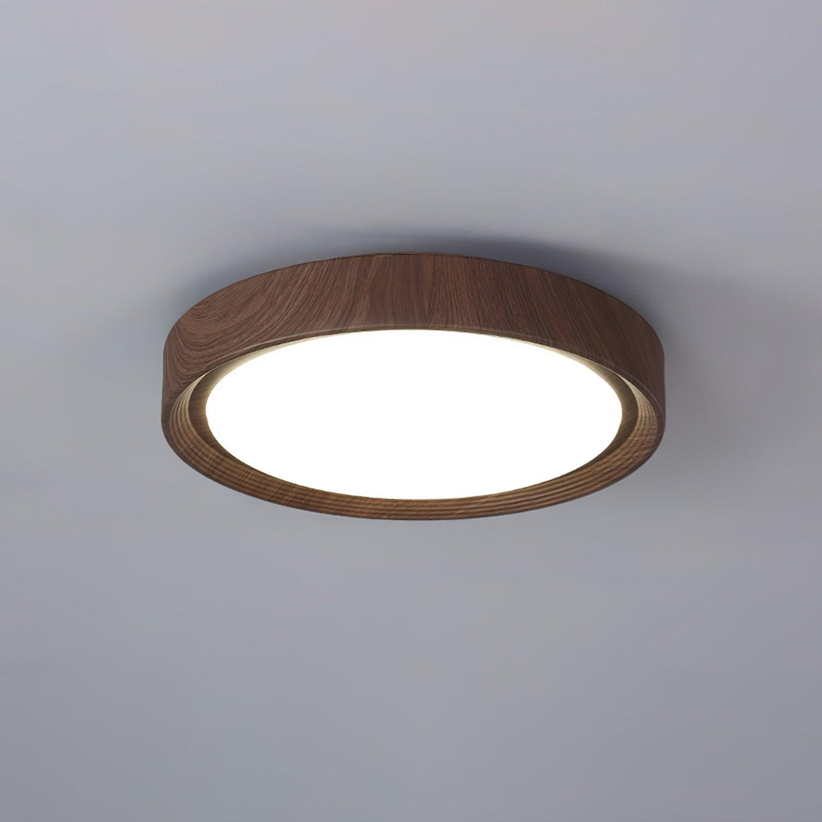 LED Flush Mount Ceiling Fixture 20 in Walnut Finish for Bedroom Living Room Kitchen Low Profile Integrated Light Acrylic Diffuser Modern Min | Thomler