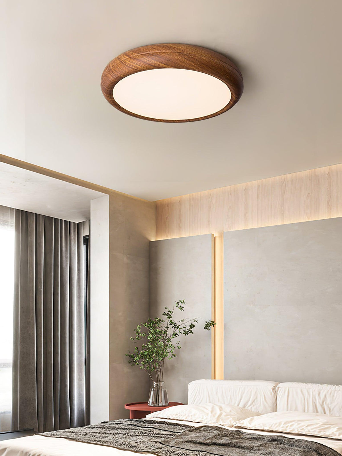 LED Flush Mount Ceiling Fixture 20 in Walnut Finish for Bedroom Living Room Kitchen Low Profile Integrated Light Acrylic Diffuser Modern Min | Thomler