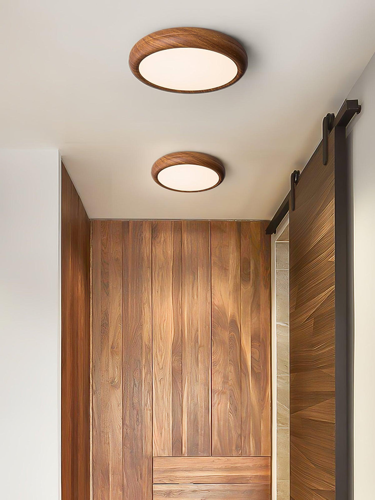 LED Flush Mount Ceiling Fixture 20 in Walnut Finish for Bedroom Living Room Kitchen Low Profile Integrated Light Acrylic Diffuser Modern Min | Thomler