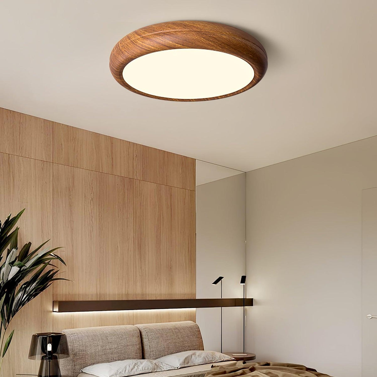 LED Flush Mount Ceiling Fixture 20 in Walnut Finish for Bedroom Living Room Kitchen Low Profile Integrated Light Acrylic Diffuser Modern Min | Thomler