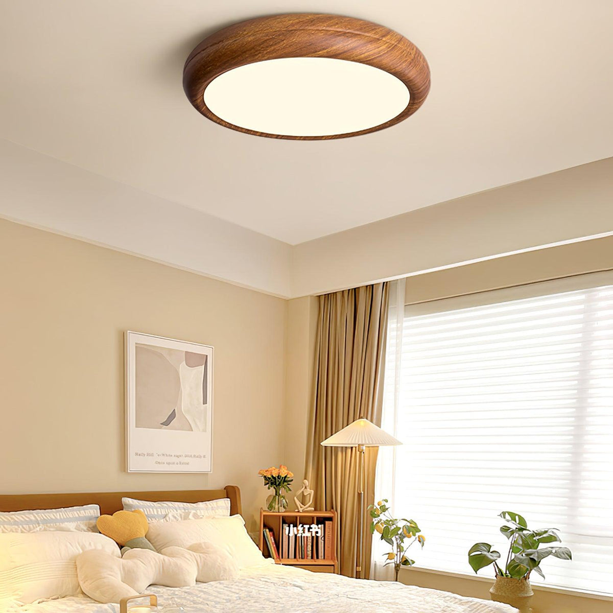 LED Flush Mount Ceiling Fixture 20 in Walnut Finish for Bedroom Living Room Kitchen Low Profile Integrated Light Acrylic Diffuser Modern Min | Thomler