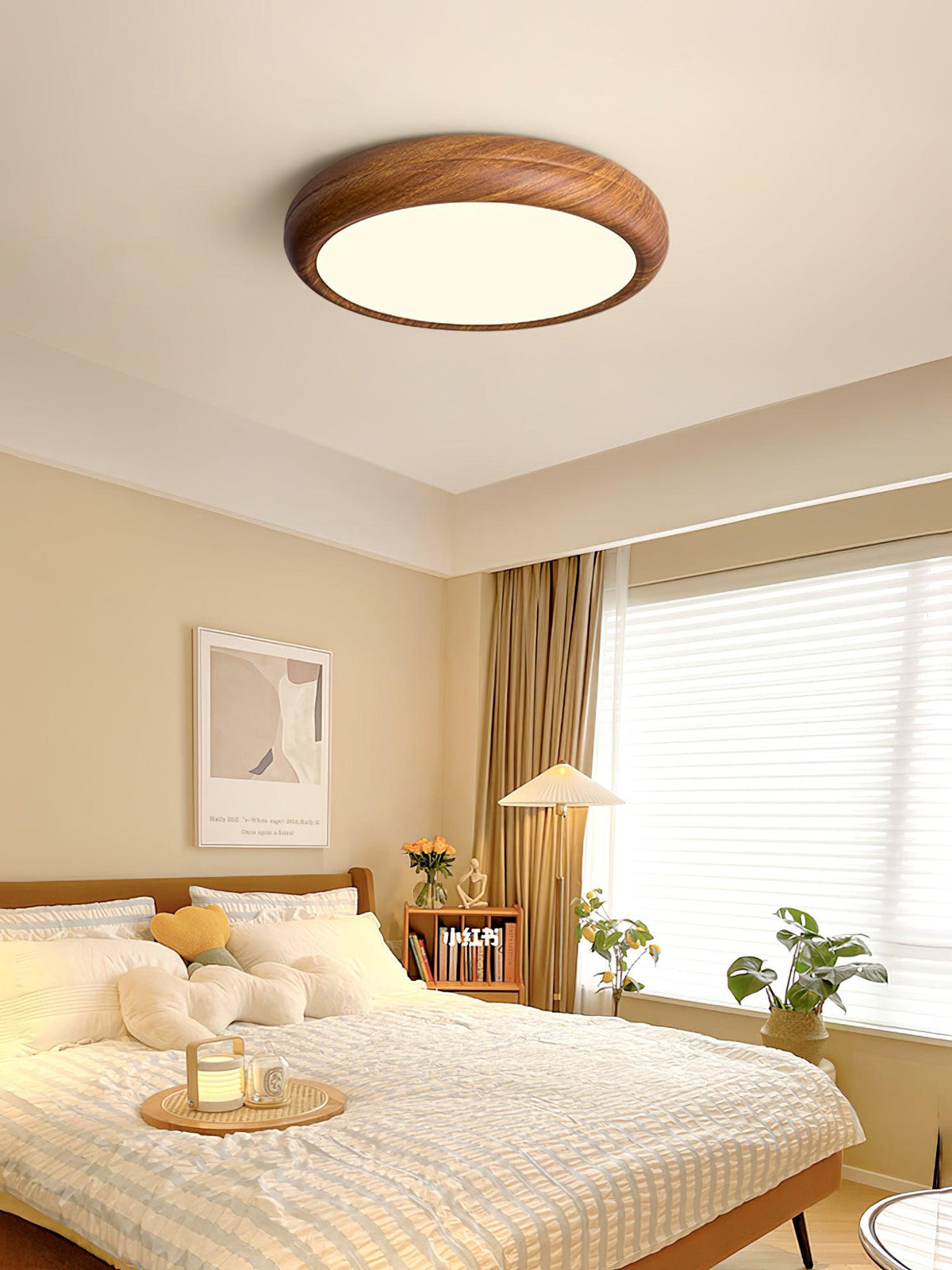 LED Flush Mount Ceiling Fixture 20 in Walnut Finish for Bedroom Living Room Kitchen Low Profile Integrated Light Acrylic Diffuser Modern Min | Thomler