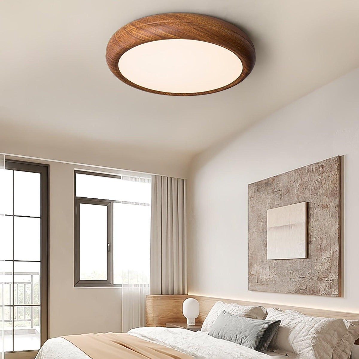 LED Flush Mount Ceiling Fixture 20 in Walnut Finish for Bedroom Living Room Kitchen Low Profile Integrated Light Acrylic Diffuser Modern Min | Thomler