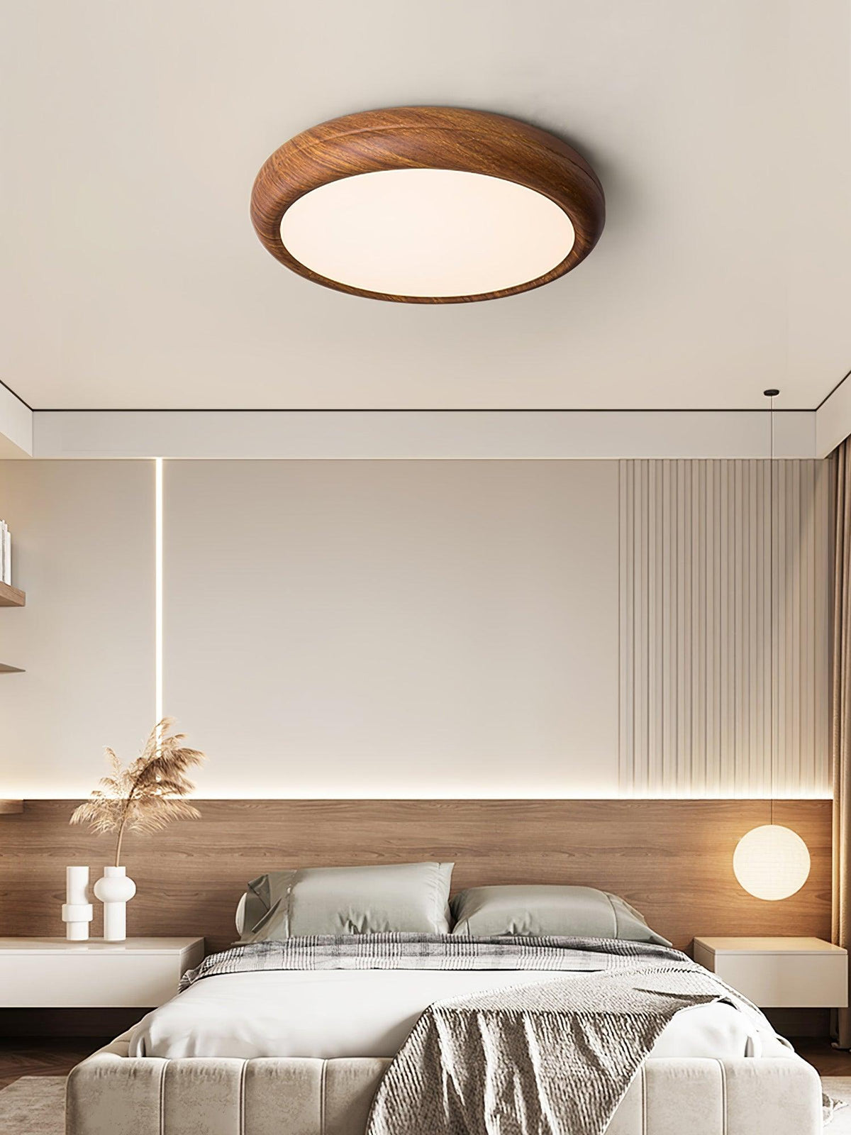 LED Flush Mount Ceiling Fixture 20 in Walnut Finish for Bedroom Living Room Kitchen Low Profile Integrated Light Acrylic Diffuser Modern Min | Thomler
