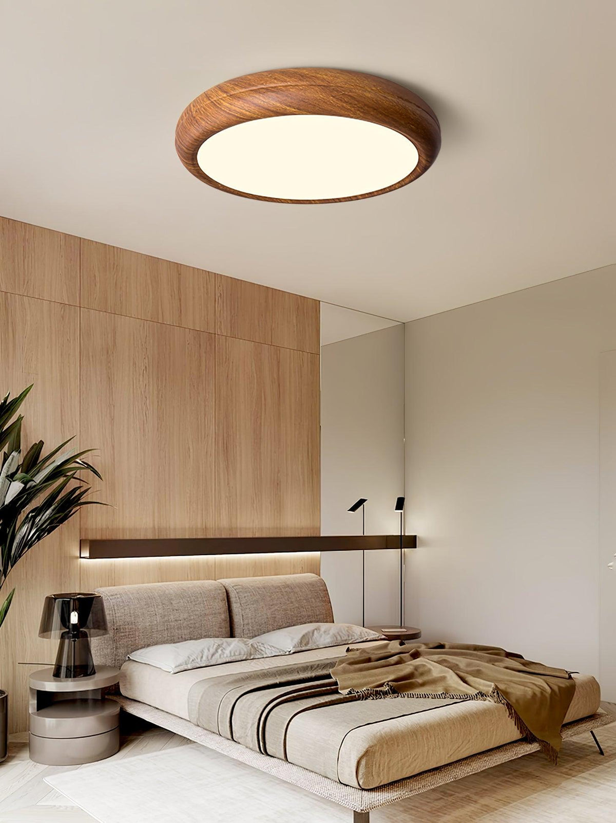 LED Flush Mount Ceiling Fixture 20 in Walnut Finish for Bedroom Living Room Kitchen Low Profile Integrated Light Acrylic Diffuser Modern Min | Thomler