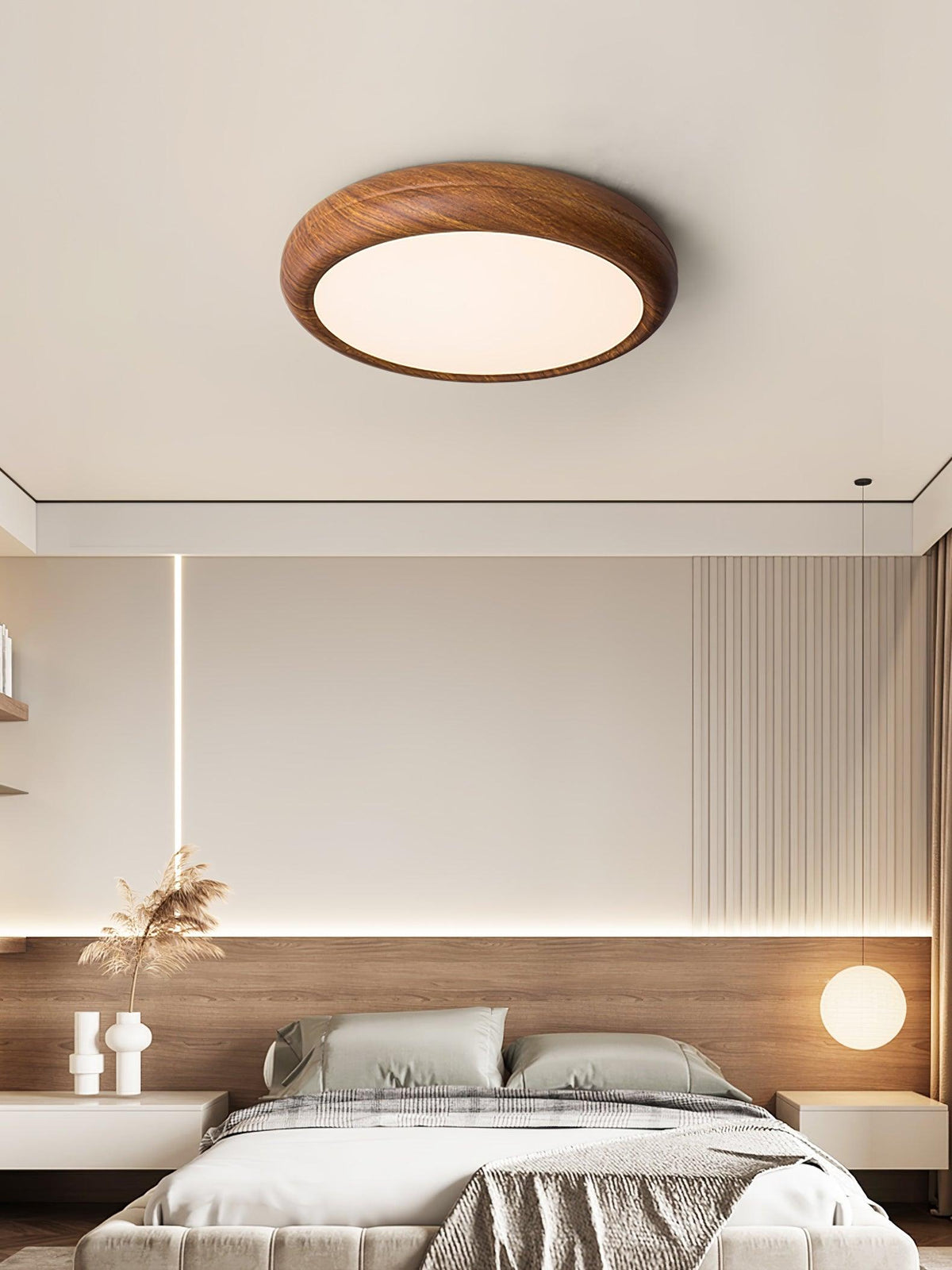LED Flush Mount Ceiling Fixture 20 in Walnut Finish for Bedroom Living Room Kitchen Low Profile Integrated Light Acrylic Diffuser Modern Min | Thomler