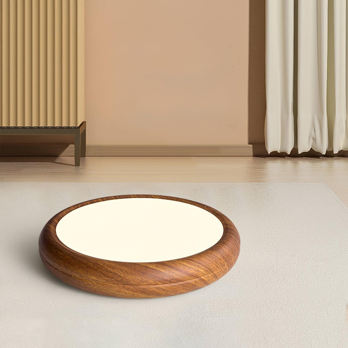 LED Flush Mount Ceiling Fixture 20 in Walnut Finish for Bedroom Living Room Kitchen Low Profile Integrated Light Acrylic Diffuser Modern Min | Thomler