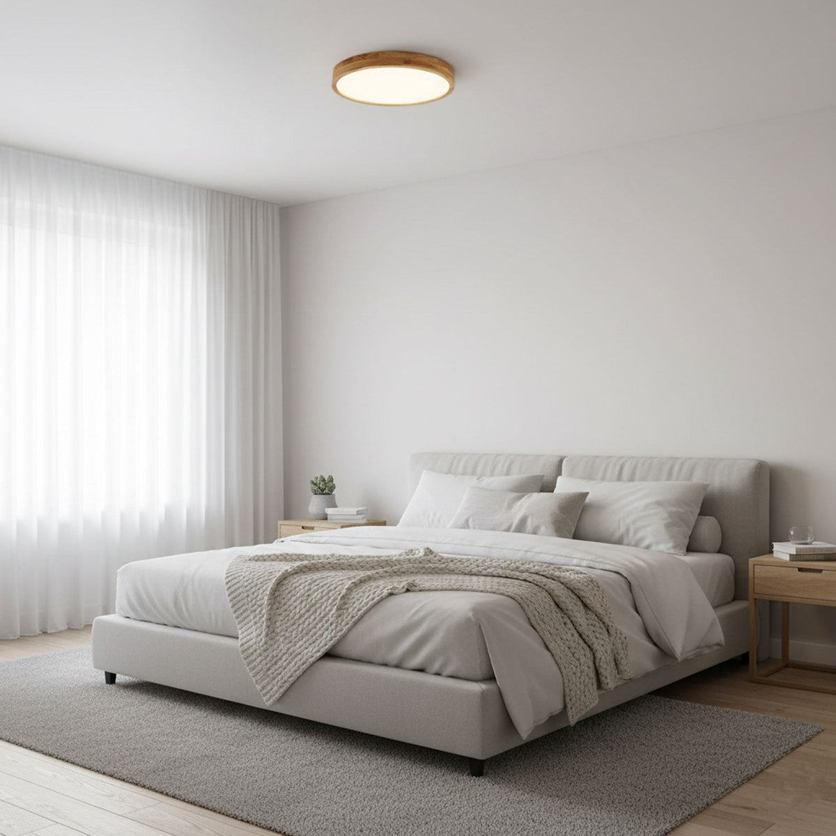 LED-Deckenleuchte mit Gummibaumholz-Rahmen und dimmbarer Acrylplatte für Schlafzimmer, Wohnzimmer, Esszimmer, Küche, Flur, Modern, Mini