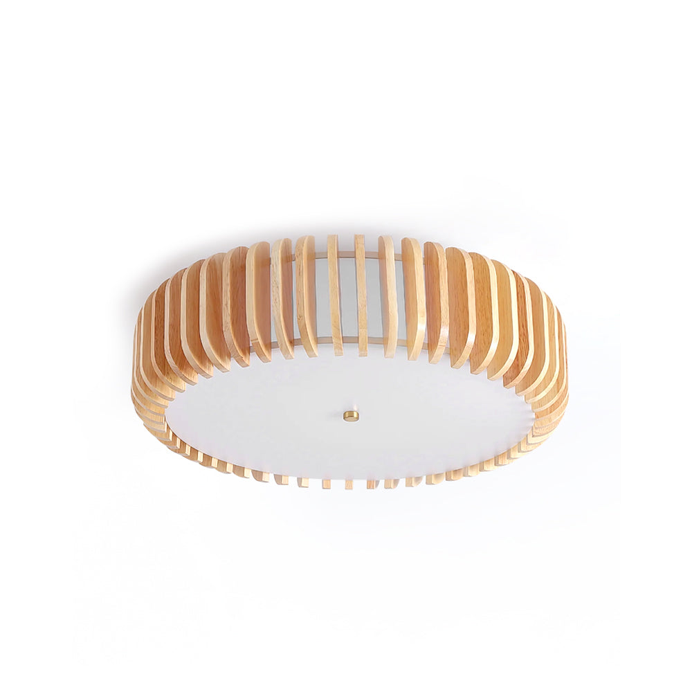 Round Ceiling Light with Wood-Tone Frame and White Diffuser for Dining Room, Living Room, Kitchen, Bedroom | Modern Low-Profile Fixture for | Thomler