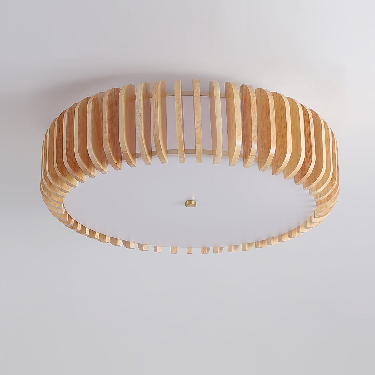 Round Ceiling Light with Wood-Tone Frame and White Diffuser for Dining Room, Living Room, Kitchen, Bedroom | Modern Low-Profile Fixture for | Thomler