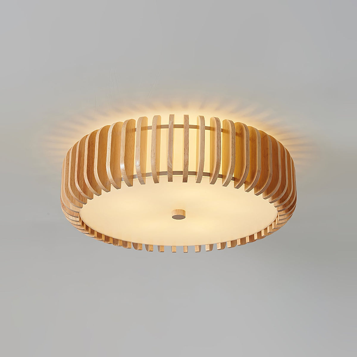 Round Ceiling Light with Wood-Tone Frame and White Diffuser for Dining Room, Living Room, Kitchen, Bedroom | Modern Low-Profile Fixture for | Thomler