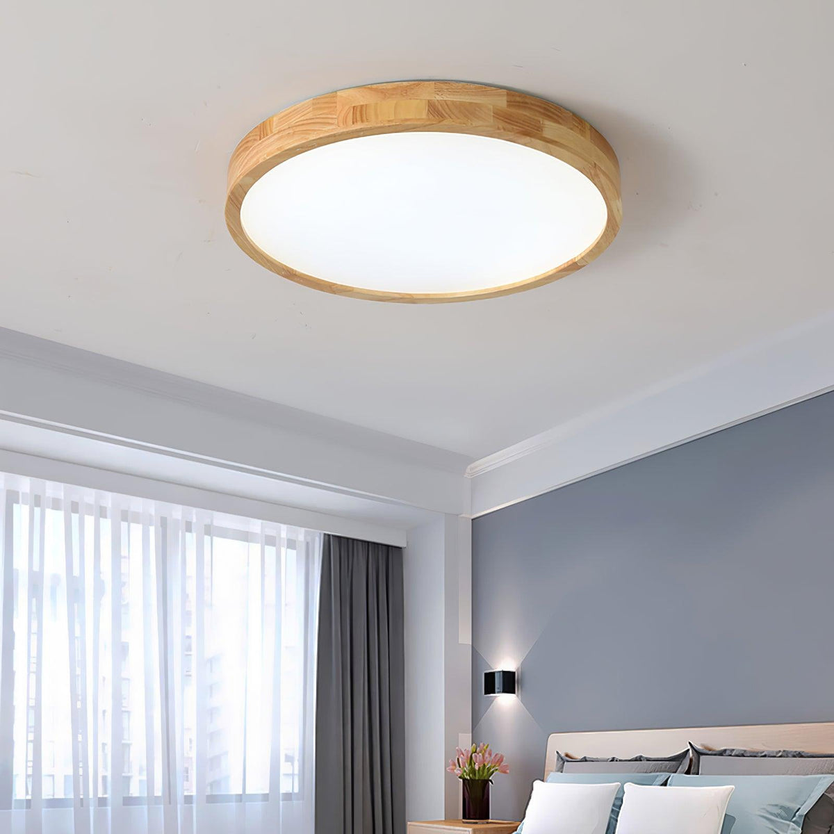 LED-Deckenleuchte mit Gummibaumholz-Rahmen und dimmbarer Acrylplatte für Schlafzimmer, Wohnzimmer, Esszimmer, Küche, Flur, Modern, Mini