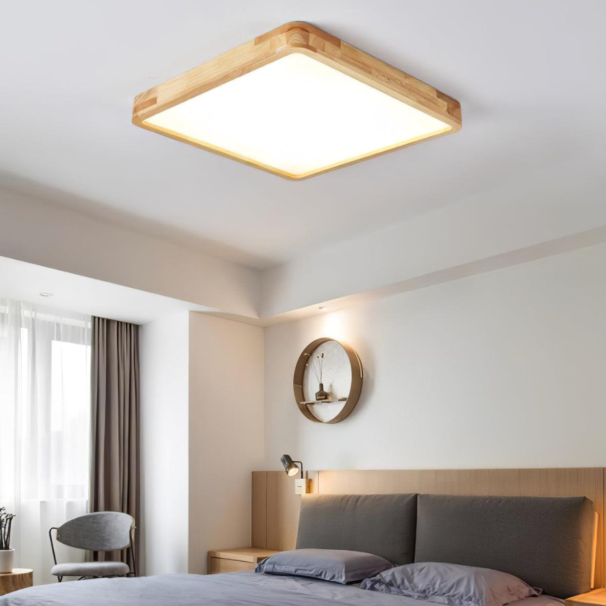 LED-Deckenleuchte mit Gummibaumholz-Rahmen und dimmbarer Acrylplatte für Schlafzimmer, Wohnzimmer, Esszimmer, Küche, Flur, Modern, Mini