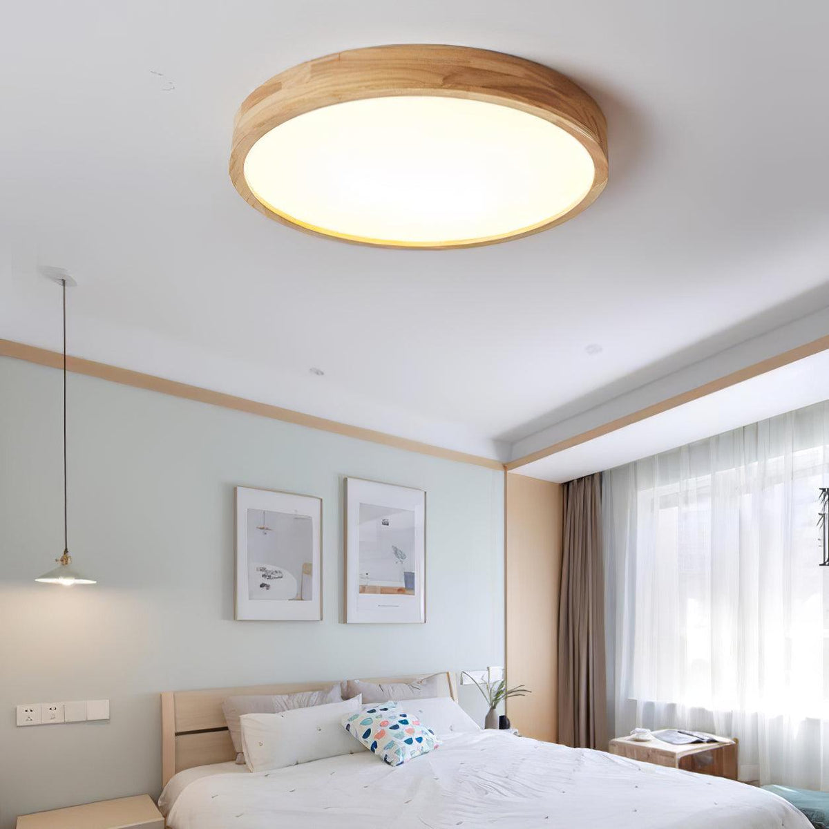LED-Deckenleuchte mit Gummibaumholz-Rahmen und dimmbarer Acrylplatte für Schlafzimmer, Wohnzimmer, Esszimmer, Küche, Flur, Modern, Mini