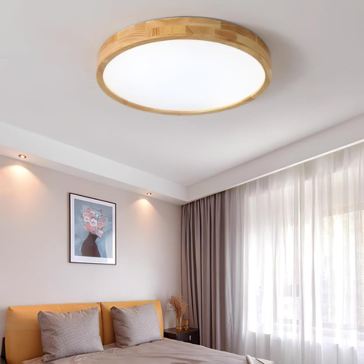 LED-Deckenleuchte mit Gummibaumholz-Rahmen und dimmbarer Acrylplatte für Schlafzimmer, Wohnzimmer, Esszimmer, Küche, Flur, Modern, Mini