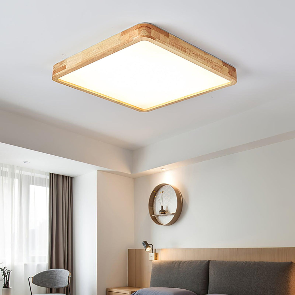 LED-Deckenleuchte mit Gummibaumholz-Rahmen und dimmbarer Acrylplatte für Schlafzimmer, Wohnzimmer, Esszimmer, Küche, Flur, Modern, Mini