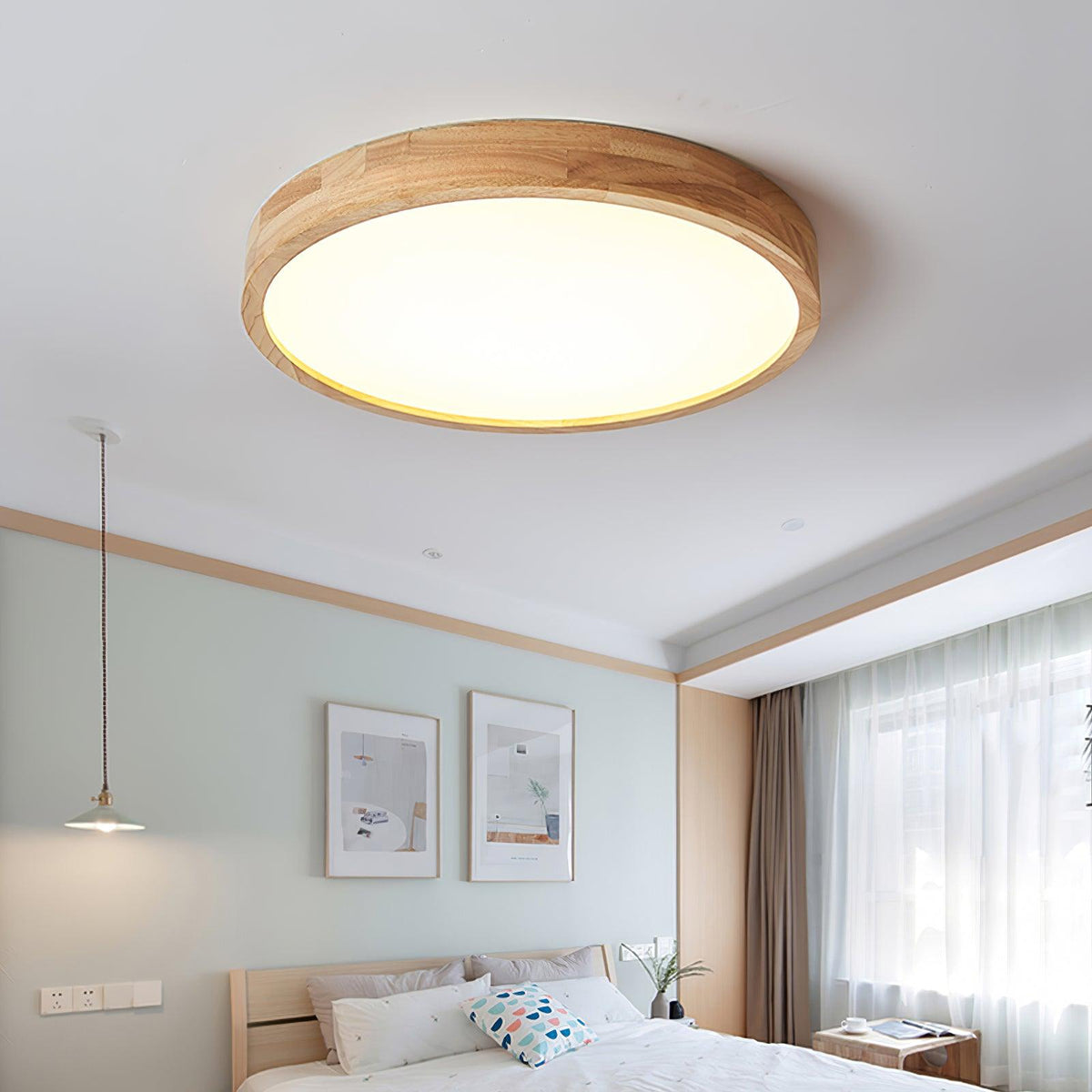 LED-Deckenleuchte mit Gummibaumholz-Rahmen und dimmbarer Acrylplatte für Schlafzimmer, Wohnzimmer, Esszimmer, Küche, Flur, Modern, Mini