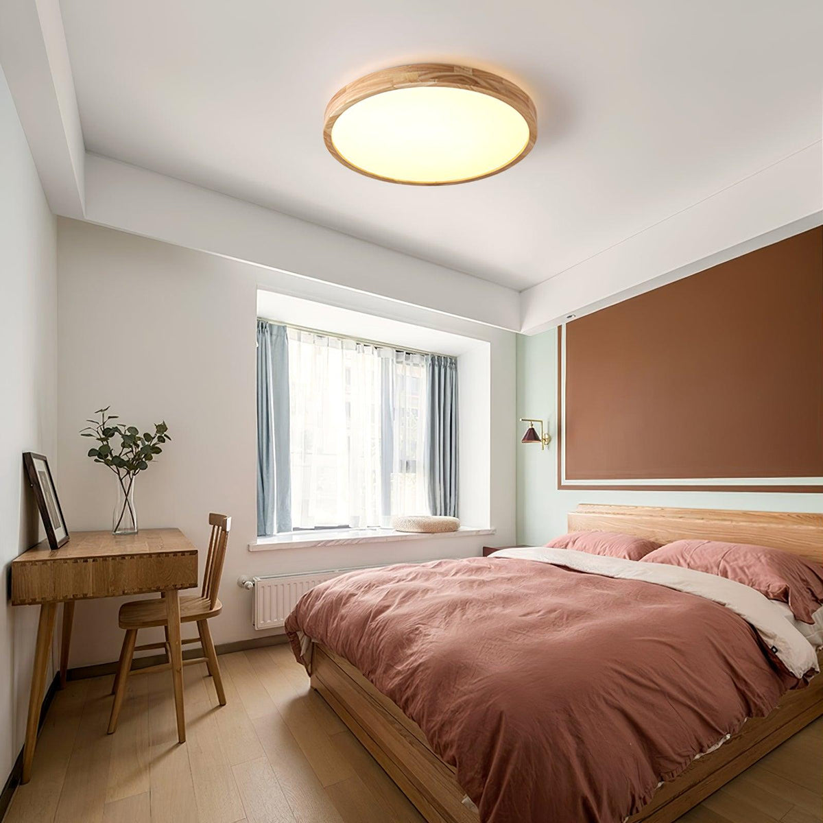 LED-Deckenleuchte mit Gummibaumholz-Rahmen und dimmbarer Acrylplatte für Schlafzimmer, Wohnzimmer, Esszimmer, Küche, Flur, Modern, Mini