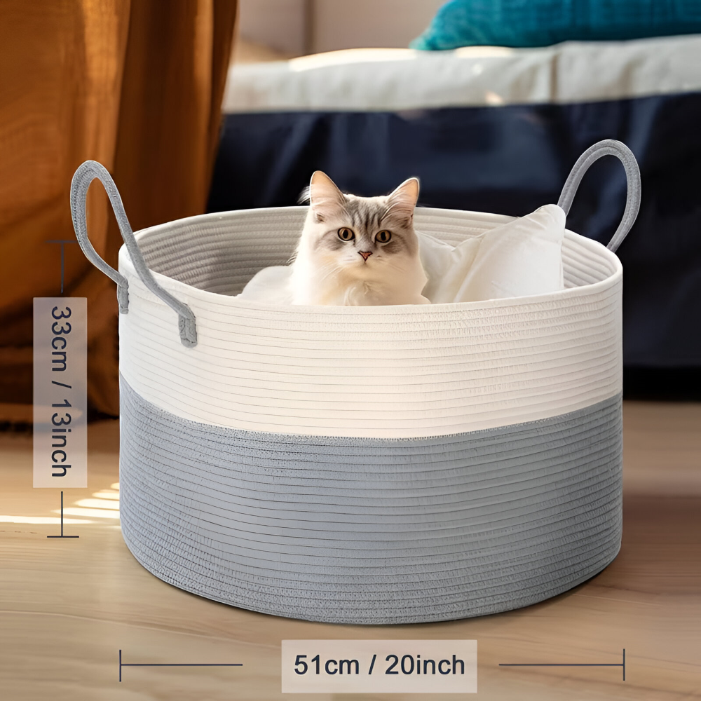 Oversized Woven Storage Basket for Laundry Toys Blankets Round Polyester Organizer with Handles 20x13 inches Brown Gray Two-Tone Home Bedroo | Thomler