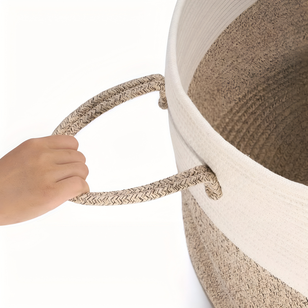 Oversized Woven Storage Basket for Laundry Toys Blankets Round Polyester Organizer with Handles 20x13 inches Brown Gray Two-Tone Home Bedroo | Thomler