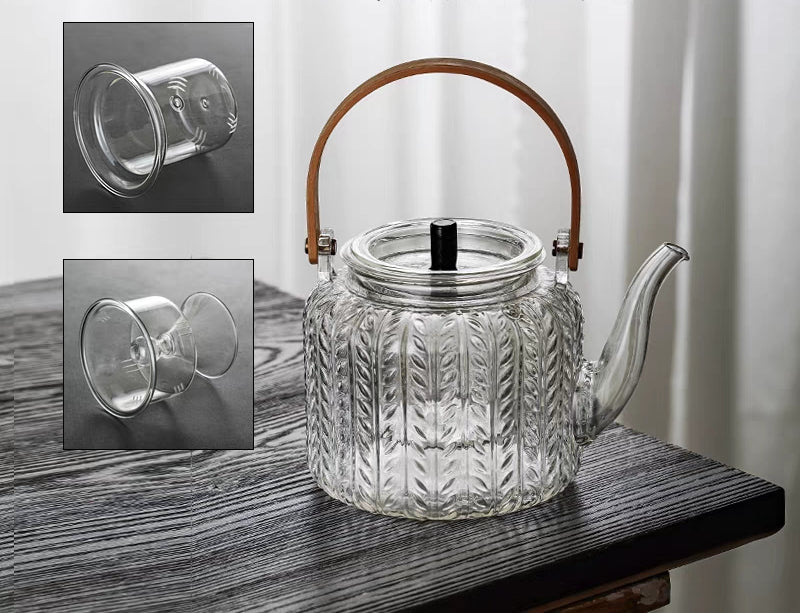 Borosilicate Glass Tea Pot with Infuser 34 oz Clear Heat-Resistant Kettle for Loose Leaf & Blooming Tea Brewing | Thomler