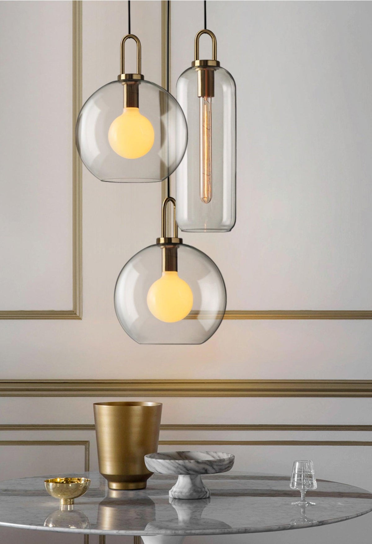 Glass Globe Hanging Light Fixture with Adjustable Cord for Dining Room Kitchen Island Bedroom Modern Minimalist Ceiling Pendant Lamp | Thomler