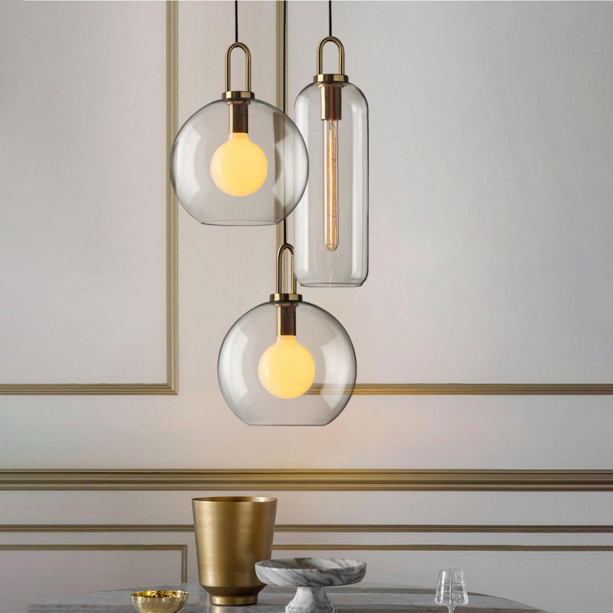 Glass Globe Hanging Light Fixture with Adjustable Cord for Dining Room Kitchen Island Bedroom Modern Minimalist Ceiling Pendant Lamp | Thomler