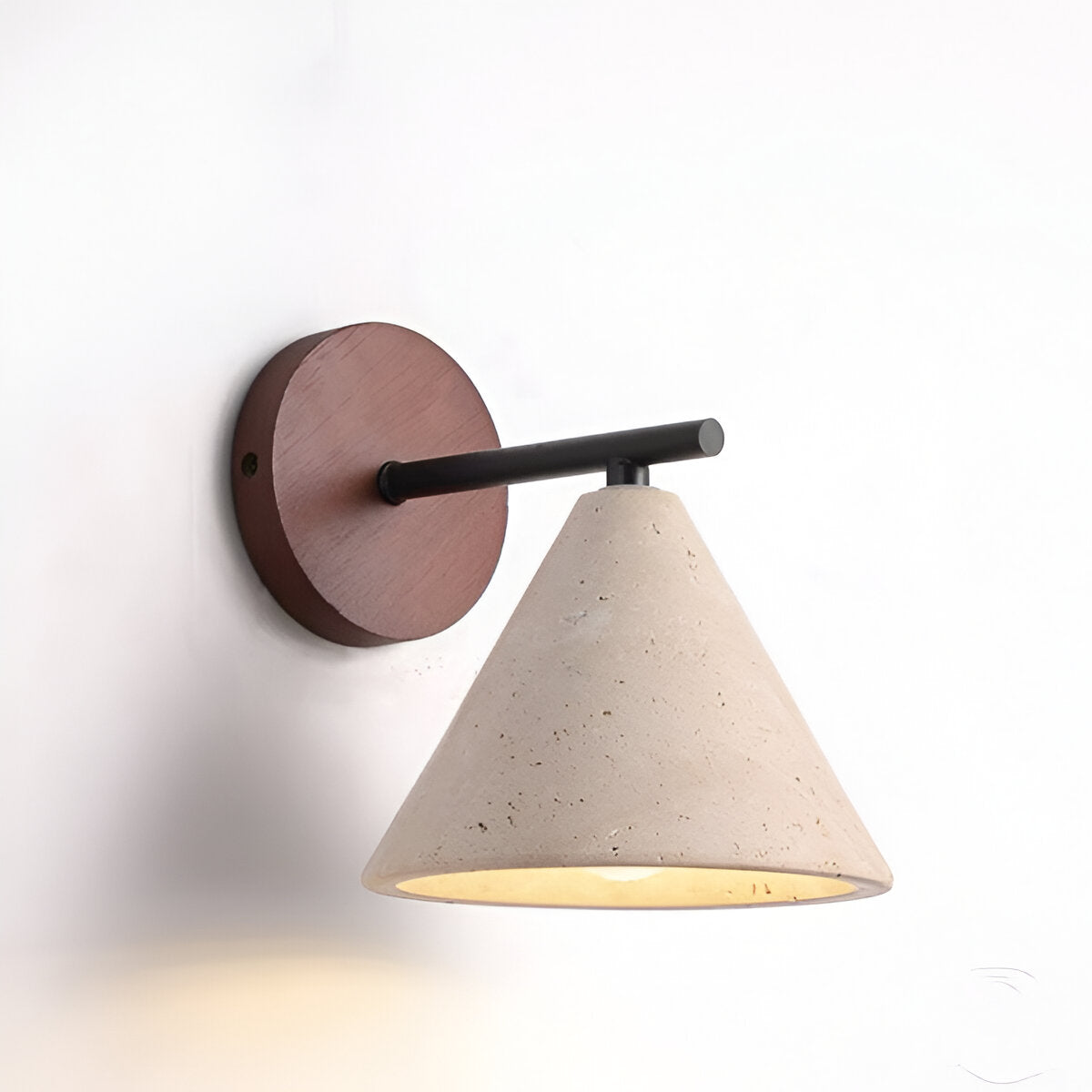 Cone-Shaped Stone Wall Sconce with Wood Base for Bedrooms, Hallways & Entryways – Ambient Downlight Fixture, E26 Socket, Warm Natural Textur | Thomler