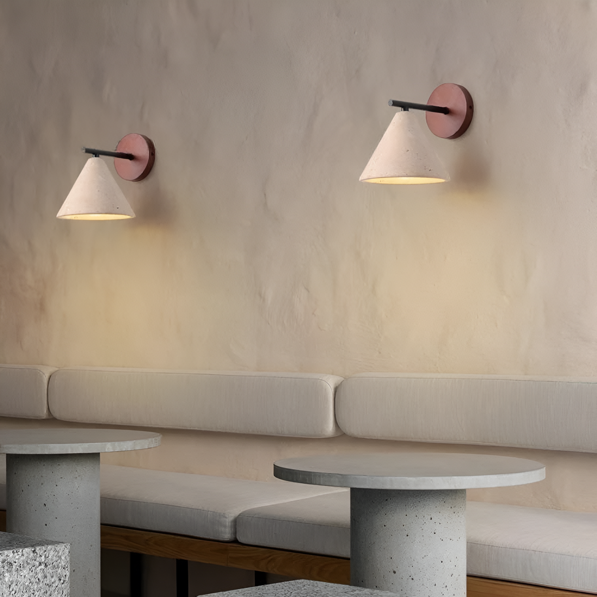 Cone-Shaped Stone Wall Sconce with Wood Base for Bedrooms, Hallways & Entryways – Ambient Downlight Fixture, E26 Socket, Warm Natural Textur | Thomler